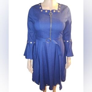 Terramina Denim, Bell Sleeve, Flare Midi Dress With Grommets 8